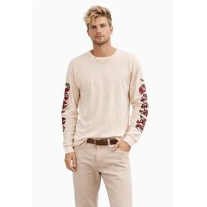 EPTM Long Sleeve T Shirt Mens Medium M Snake‎ Print Beige Streetwear